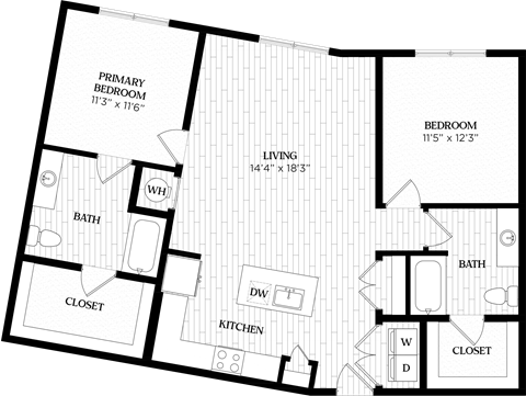 Floor plan for 2 beds, 2 baths, 1198 sqft